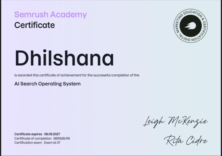 semarush certifiacate of freelance digital marketer in kuwait